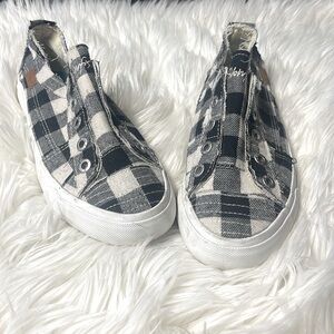 Blowfish Black and White Plaid Slip-On Sneakers
